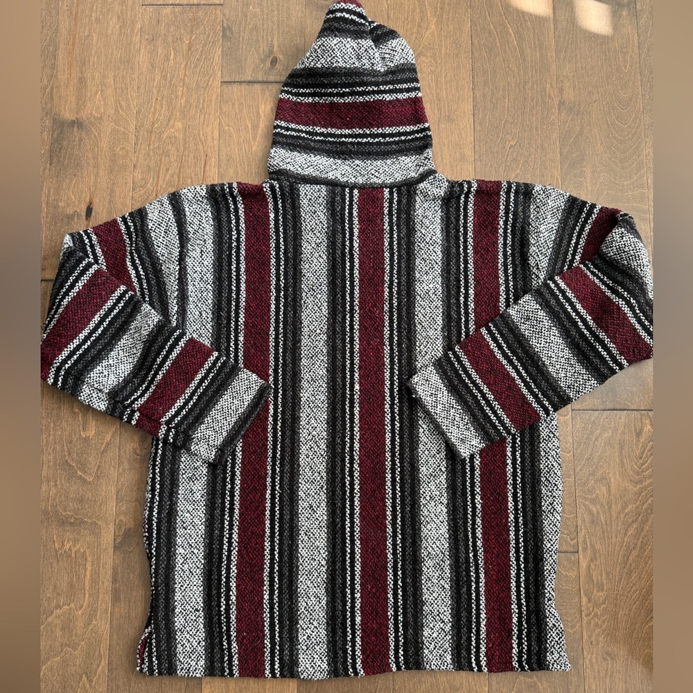 Iguana Jack Baja Mens Hoodie Black Gray Maroon Striped Size XL - Picture 3 of 9